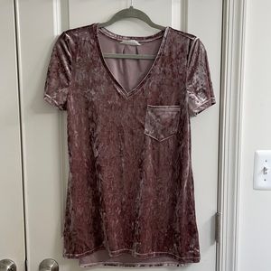 Dusty Pink Velvet Tee With Chest Pocket
